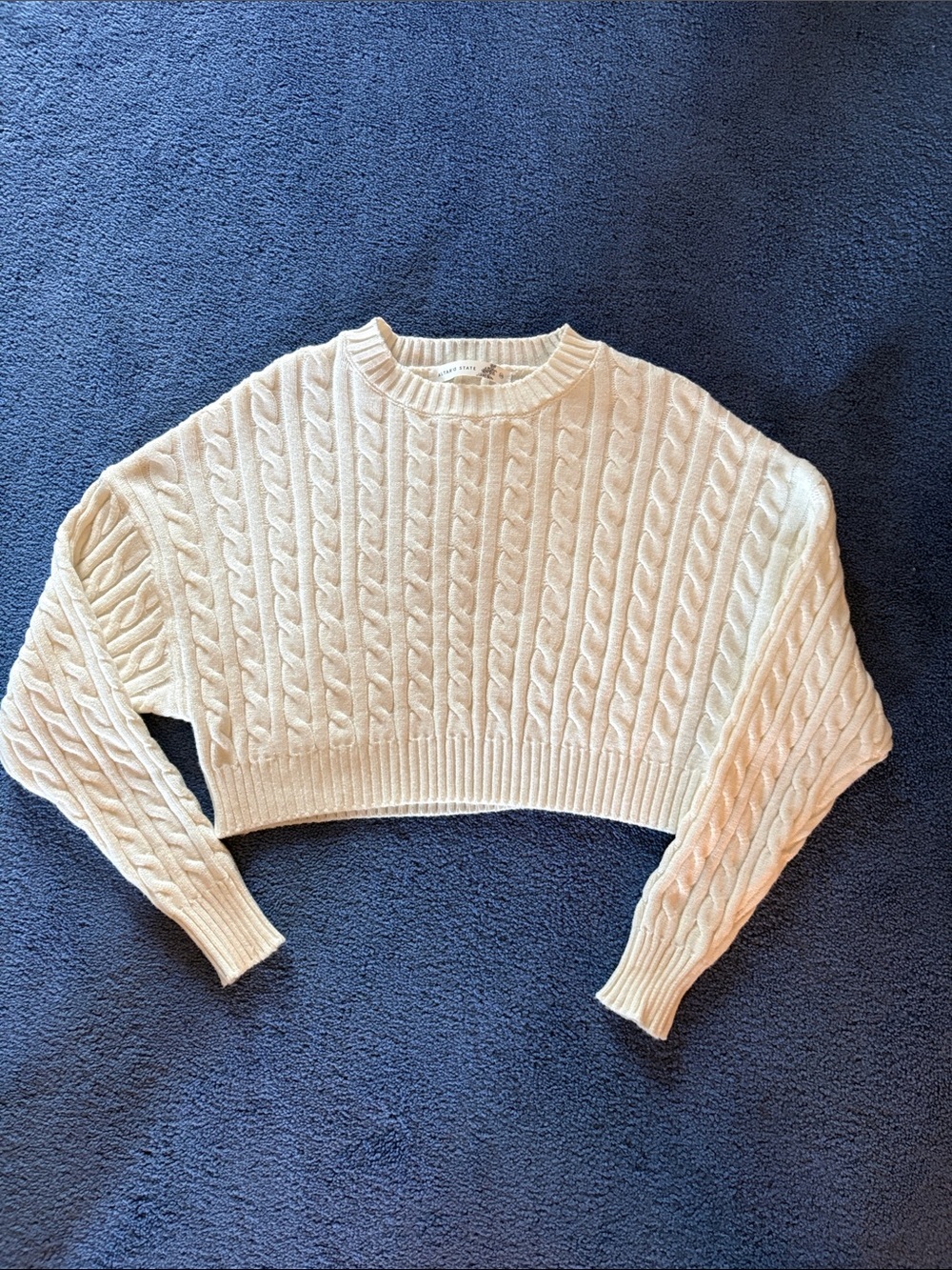 Altar'd State Cream Cable-Knit Cropped Crewneck Sweater